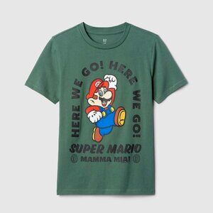 SUPER MARIO Kids Graphic Green Tee Shirt Sizes Medium and Large NWT